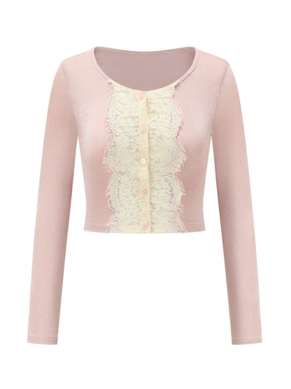 French Pastoral Style Lace Stitch Cardigan