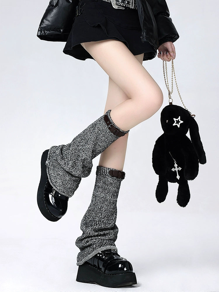 Dark Leather Buckle Leg Warmers