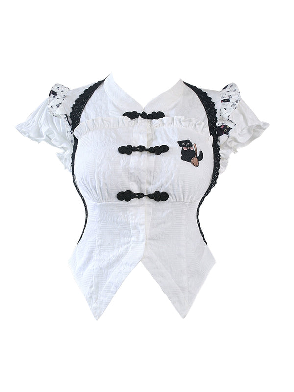 Black Cat China Top + Slit Cat Skirt