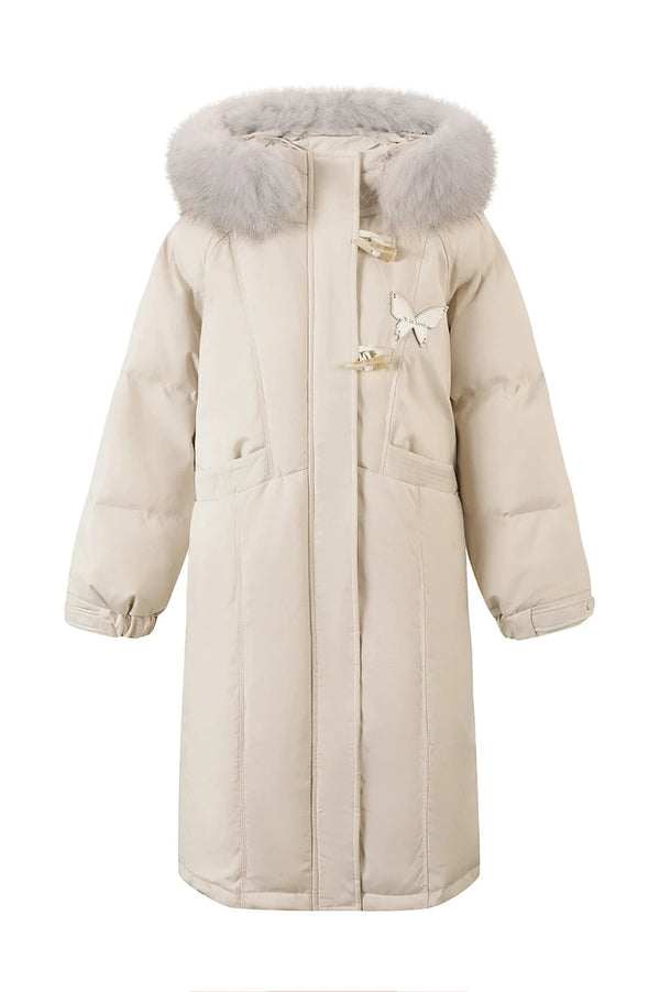 フォックスファーバタフライロゴダウンコート