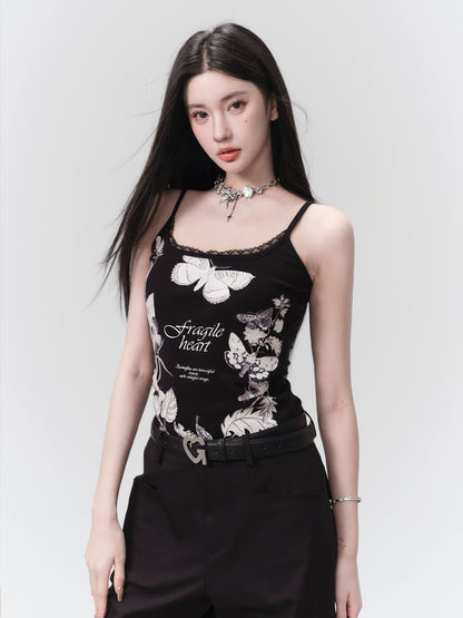 [Spot] Fragile Store The Vibes of Irises American Spice Girl Butterfly Print Camisole Temperament Beautiful Vest