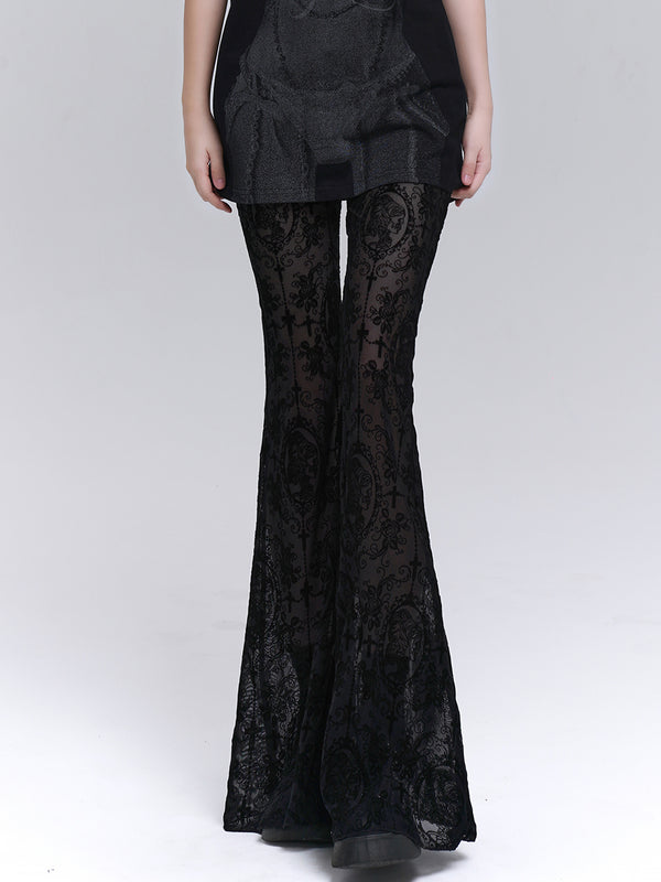 Sheer Lace Dark Mode Flared Pants