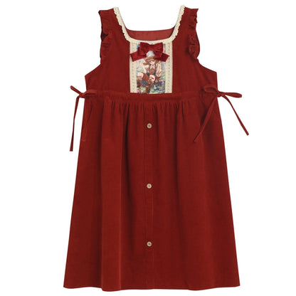 Retro Corduroy Suspender Dress