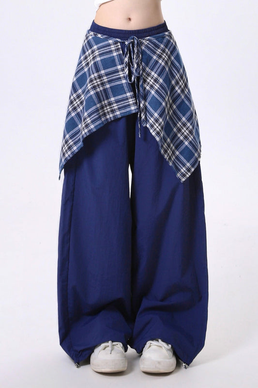 Contrast Check Retro Loose Pants