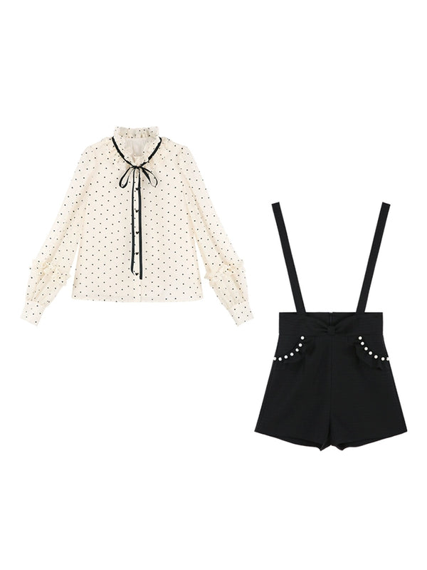 Chiffon Dot Shirt + Suspender Pants