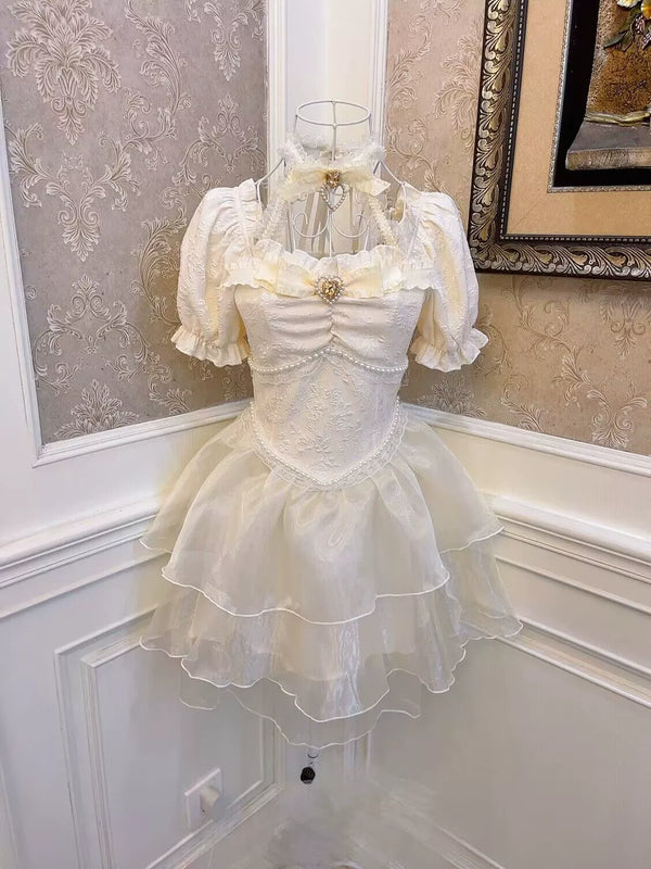 ピュアホワイトスイートガーリーワンピース