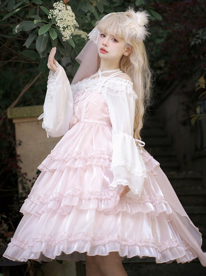 Star yarn love song lolita skirt genuine original jsk three-stage cake skirt solid color Lolita strap dress