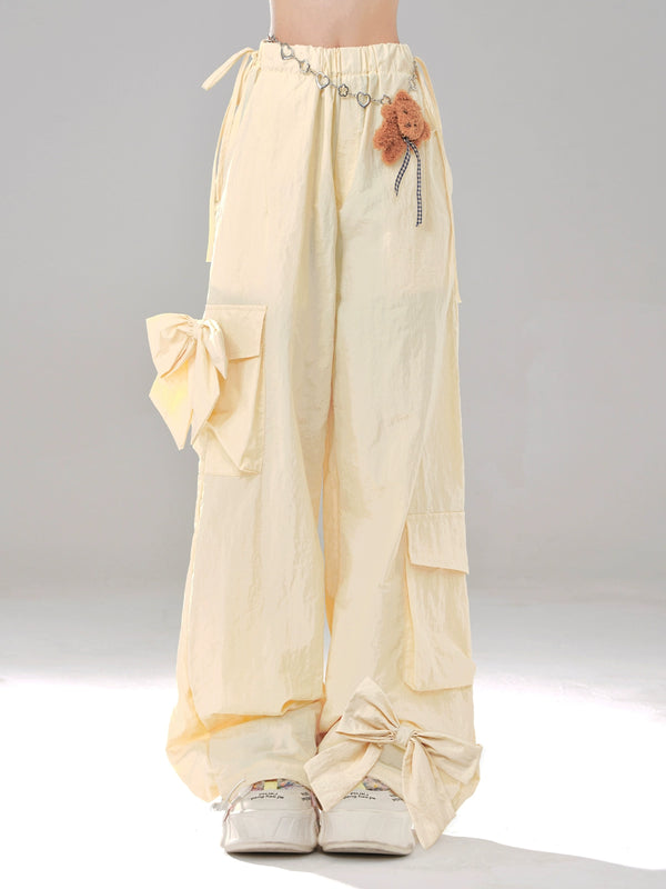 Side Ribbon Pastel Wide Loose Pants