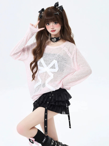 [5.31 limited time 95% off] lazy wind babes bow slightly translucent thin loose sunscreen blouse top spring and summer