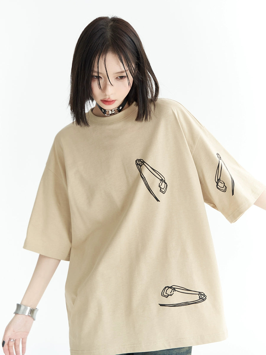 Printed Drop Shoulder Loose T-Shirt