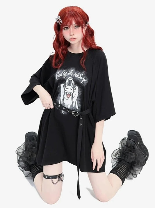 [New 95% off] cat wish original [Angel of the End] oversize T skirt Abi punk printed top