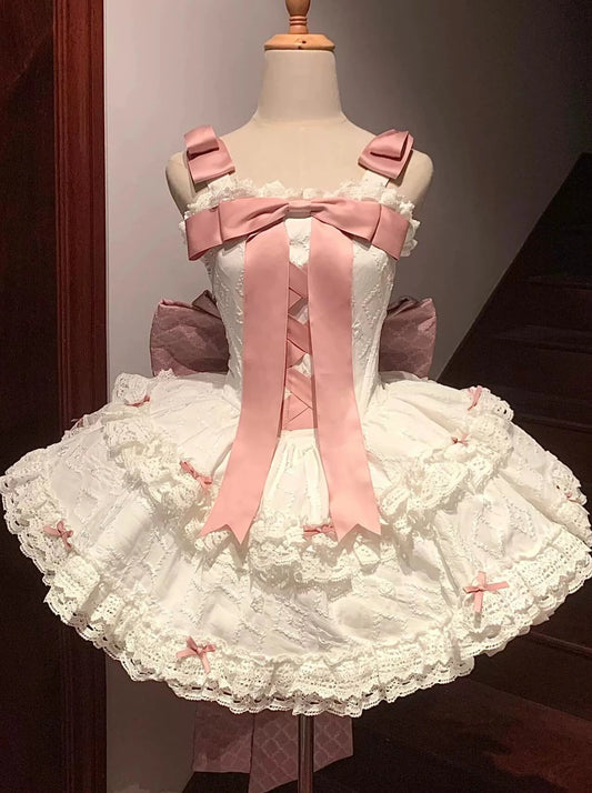 Pink ribbon lolita lolita tutu dress elegant dress skirt