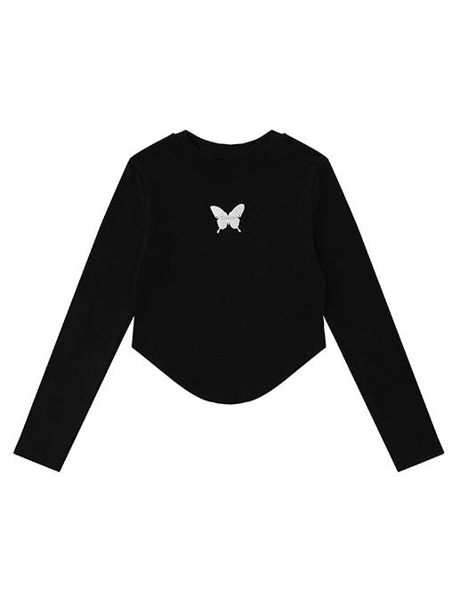 ワンポイントメタルリトルバタフライショートトップス