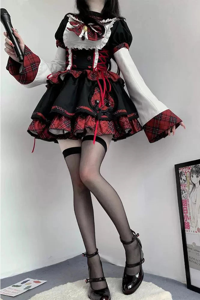 [Reservation product] Lace-Up Checkered Idol Lolita Dress