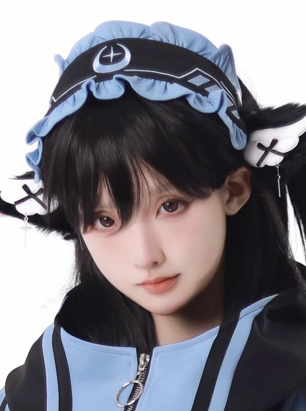 Sporty subculture dark jacket + shorts + long pants + headband + leg warmers