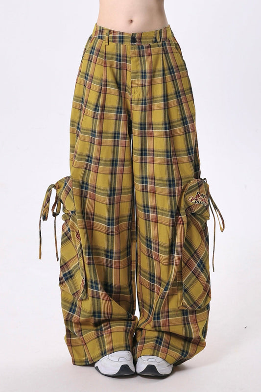 High Street Plaid Cargo Straight Pants