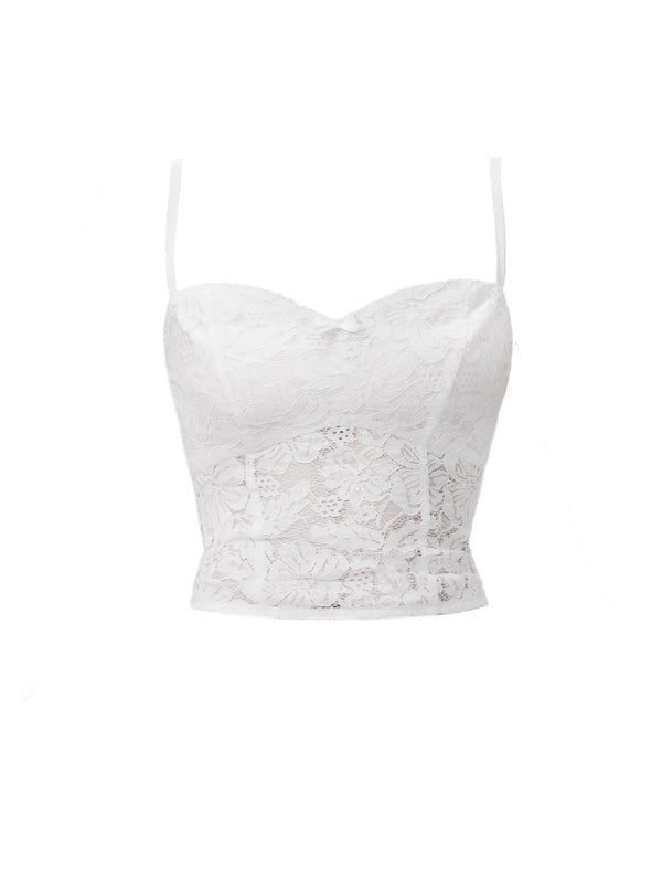 Pure white French shirt + lace camisole + culottes
