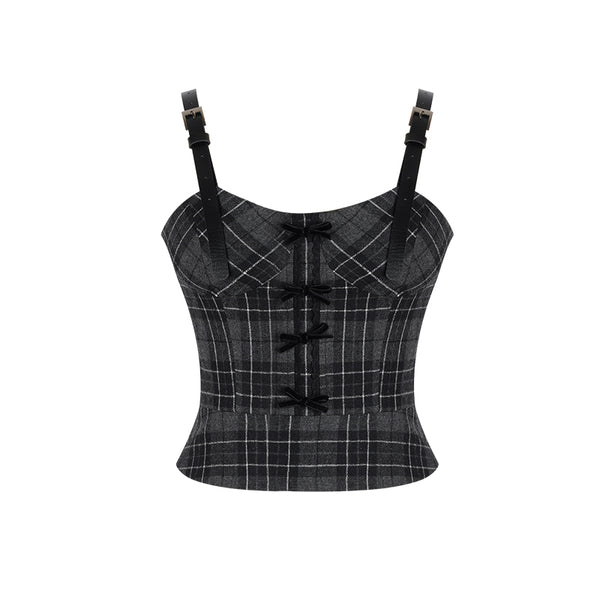 Check suspender skirt set