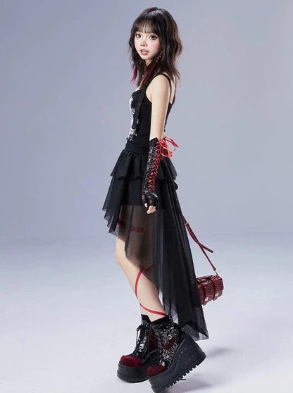 Sheer Asymmetrical Little Black Skirt