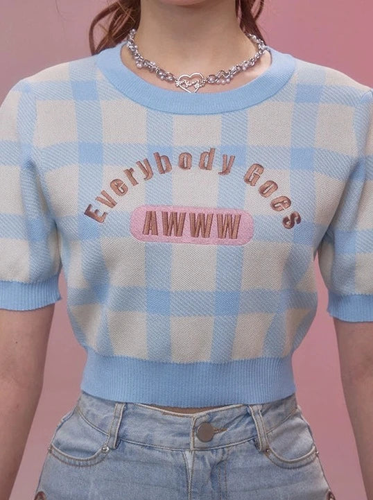 ギンガムチェックアメリカンショートトップス