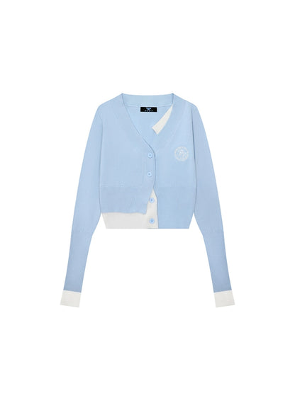 Faux Two Piece Retro Girly Ice Blue Cardigan