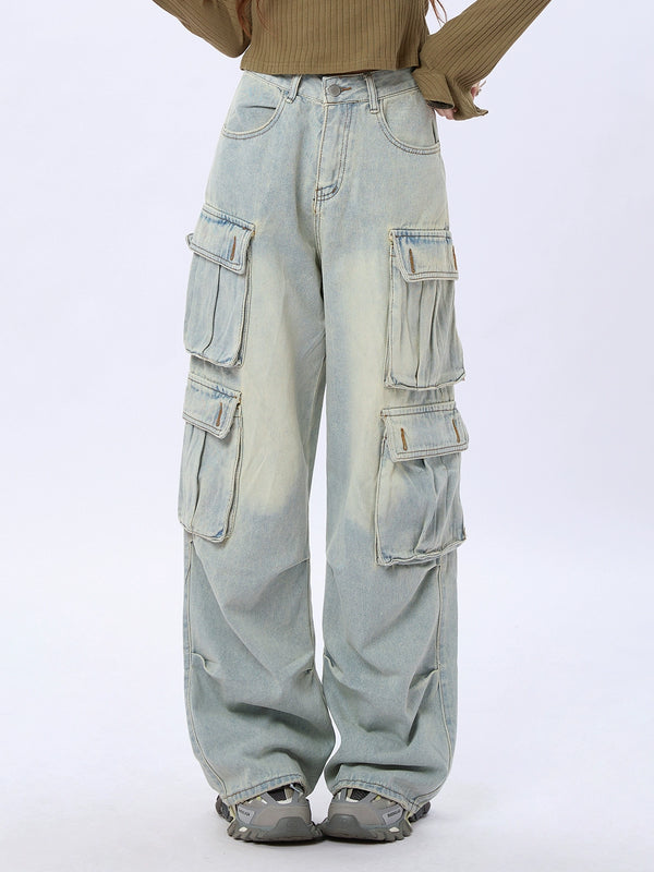 American pocket cargo washed design loose pants