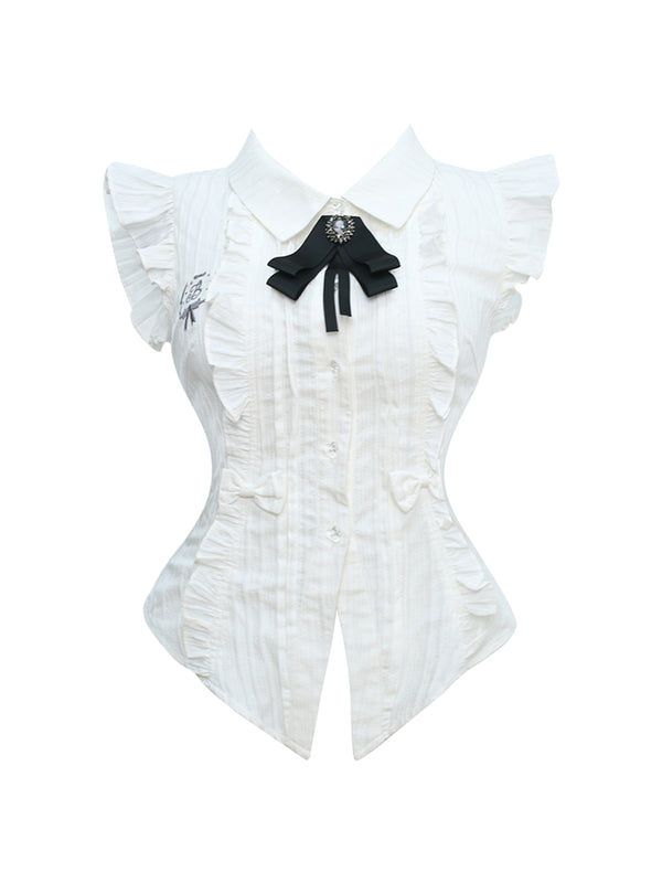 アカデミーベスト+フレンチスリーブシャツ+スカート