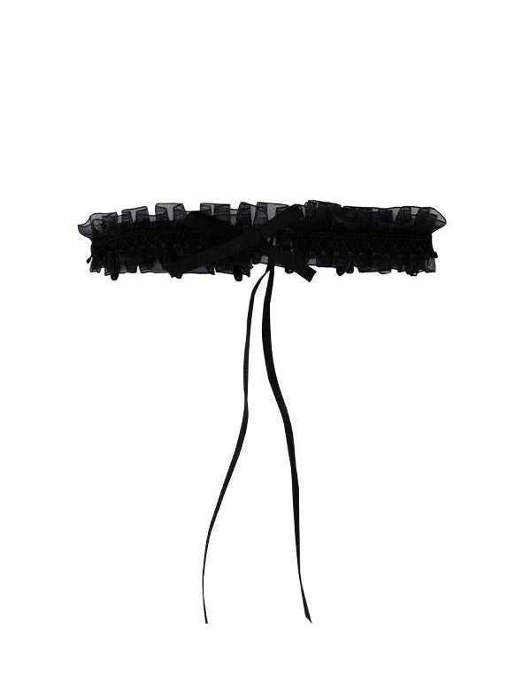 【予約商品】レースブラックジャンパースカート+トップス+チョーカー+スリーブ