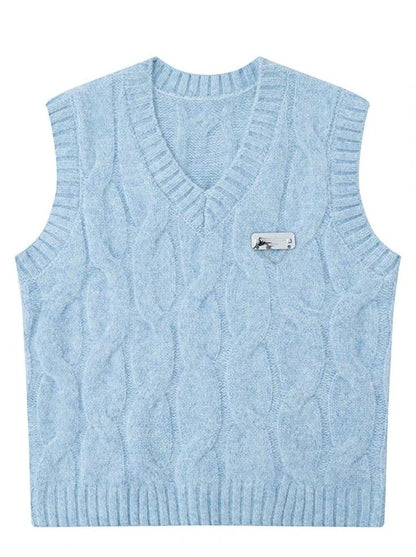 Cable Salt Blue V-Neck Sweater Vest