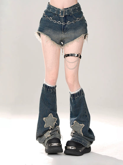 Cool Girly Blue Flared Denim Shorts
