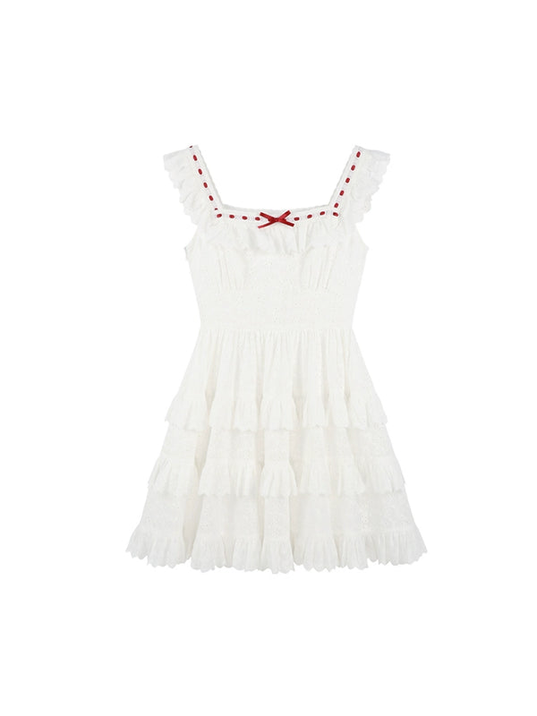 ステッチコットンフライングスリーブワンピース