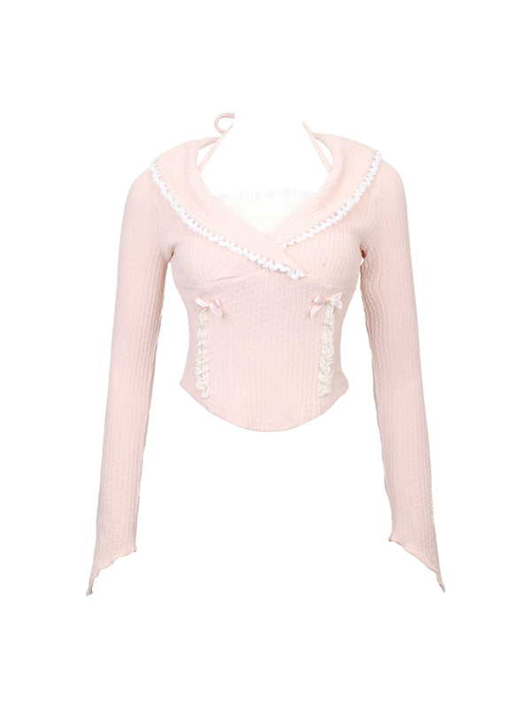 Pink faux two-piece top jacket + satin high-waist skirt