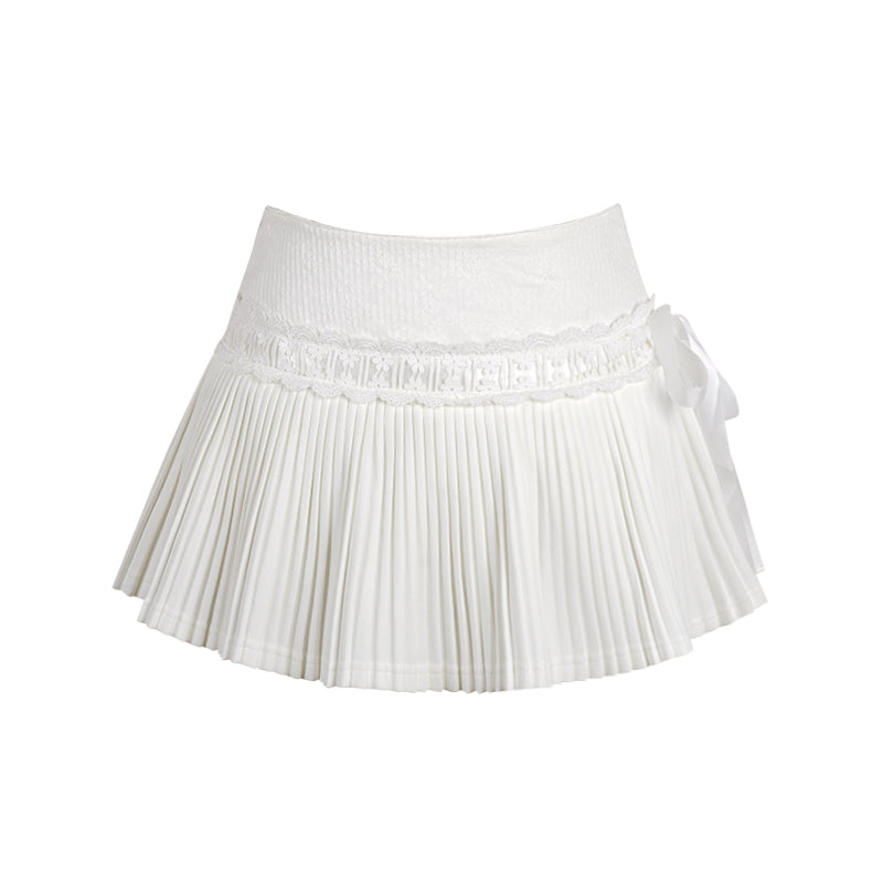 Lace Panel Pleated Skirt