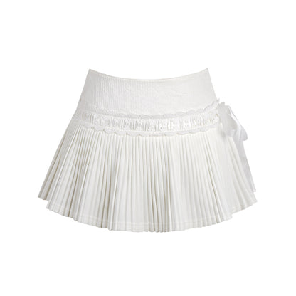 Lace Panel Pleated Skirt