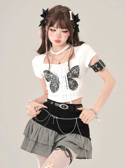 Square Cut Butterfly Strap Slim Short Top