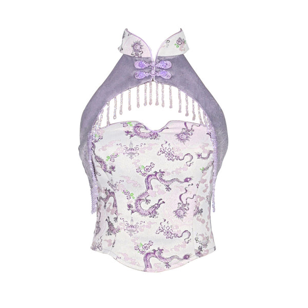 【予約商品】ドラゴンパータンバックルホルターネックチャイナトップ