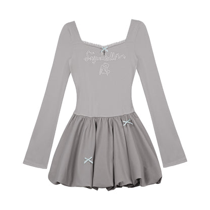 Gray Knitted Princess Bad Skirt Dress