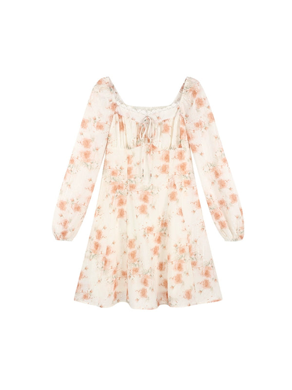 Orange Flower Chiffon Dress