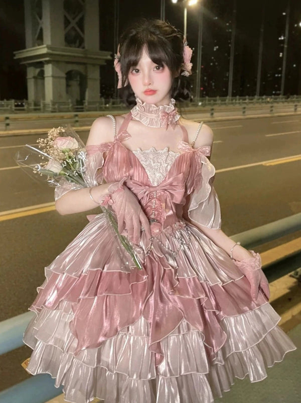 Pink Flower Elegant Fairy Fluffy Princess Dress Set