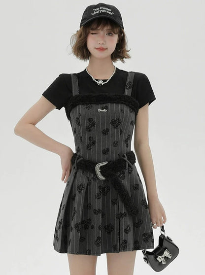 Retro Black Rose Suspended Dress + Black T-Shirt