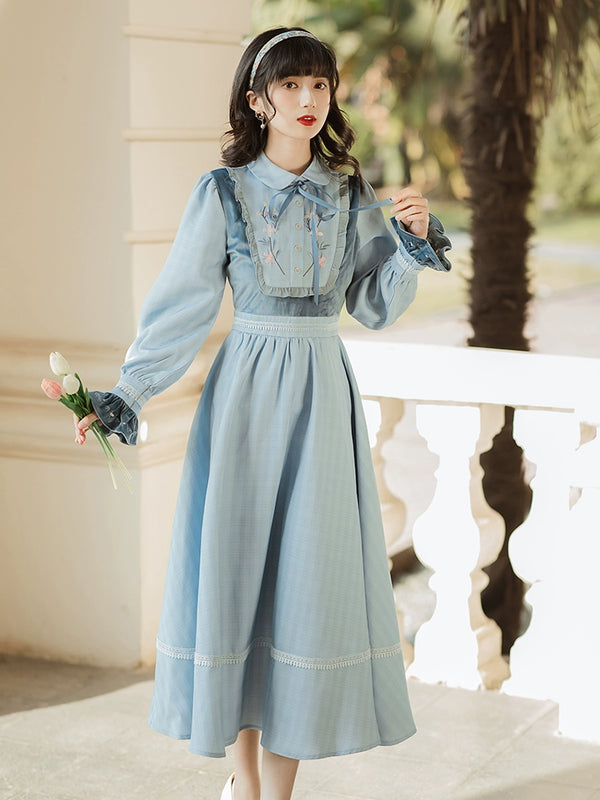 Ribbon Ice Blue Retro Dress