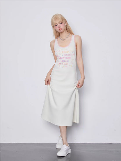 GrilyFancyClub "I want a holiday" letter sleeveless casual dress 2024 new women's summer dress
