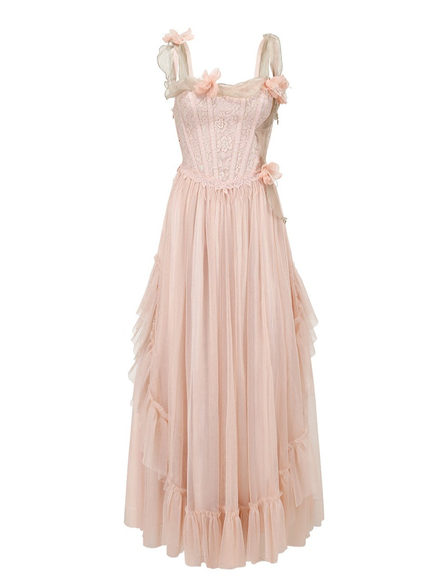 French Sweet Pink Retro Sleeveless Dress