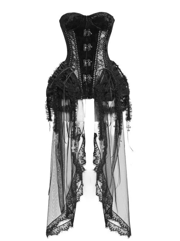 Hell Alice Gothic Dark Fishbone Straps Bird Gauge Corset Dress Set