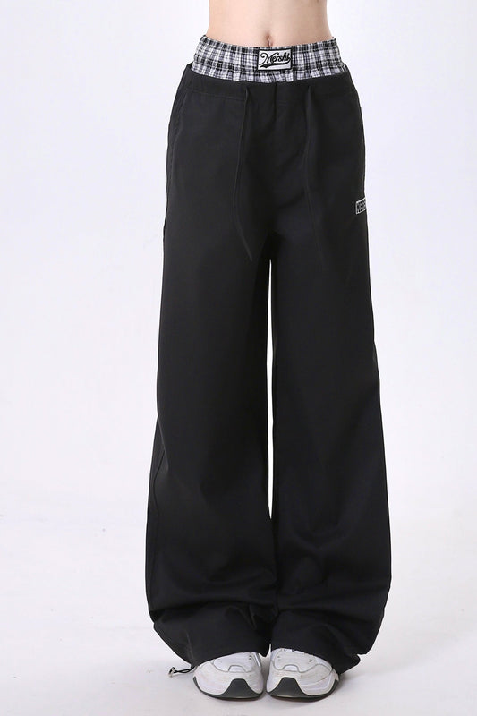 Contrast Panel Waist Loose Straight Pants