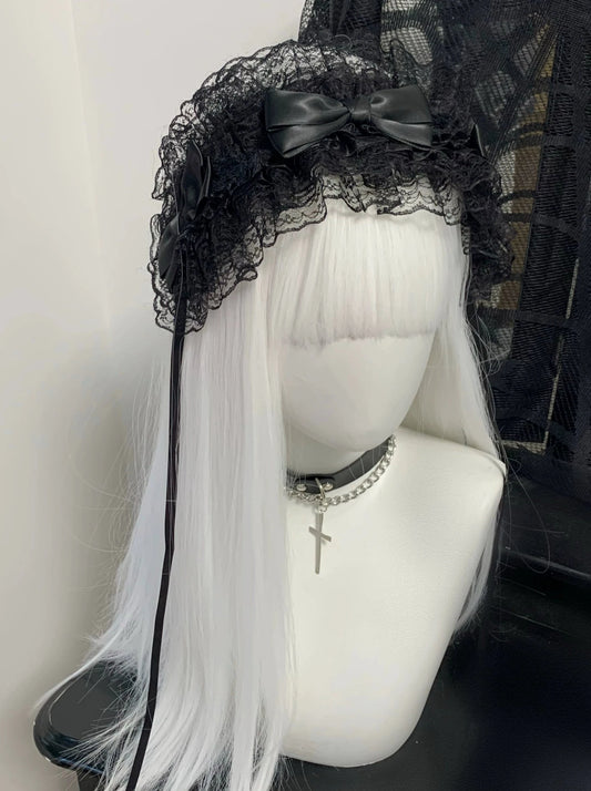 1Gangster Inn Lolita Japanese Teenage Goth Hair Ornament Nun Lace Headband Maid Subculture