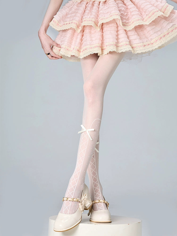 Lace-up Ribbon Milky White Tights