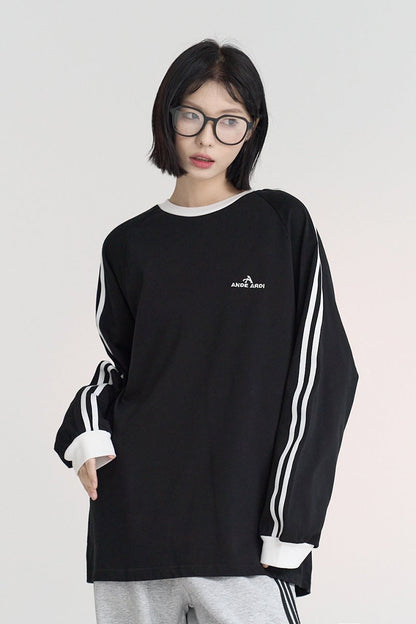 Contrast Raglan Sleeve Crew Neck Tops