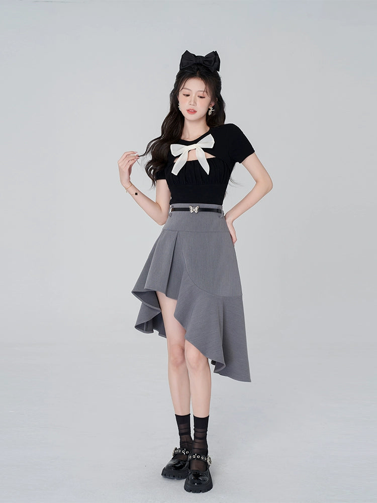 Big boned top + asymmetrical skirt