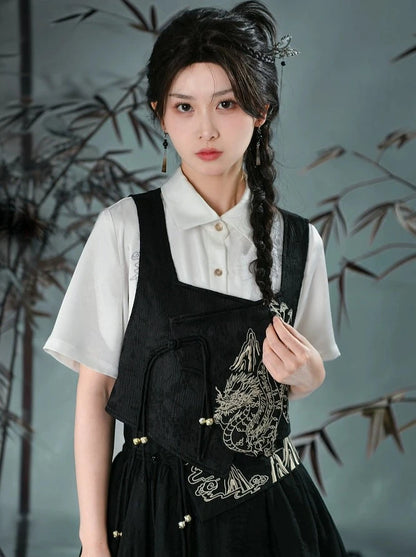 Retro China Vest + Shirt + Asymmetrical Skirt